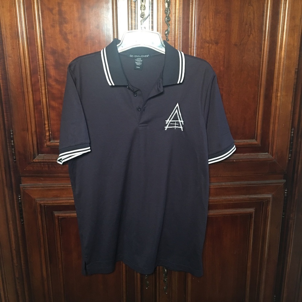 Devon & Jones Navy Blue Polo Shirt in Pima Cotton with white trim Size M